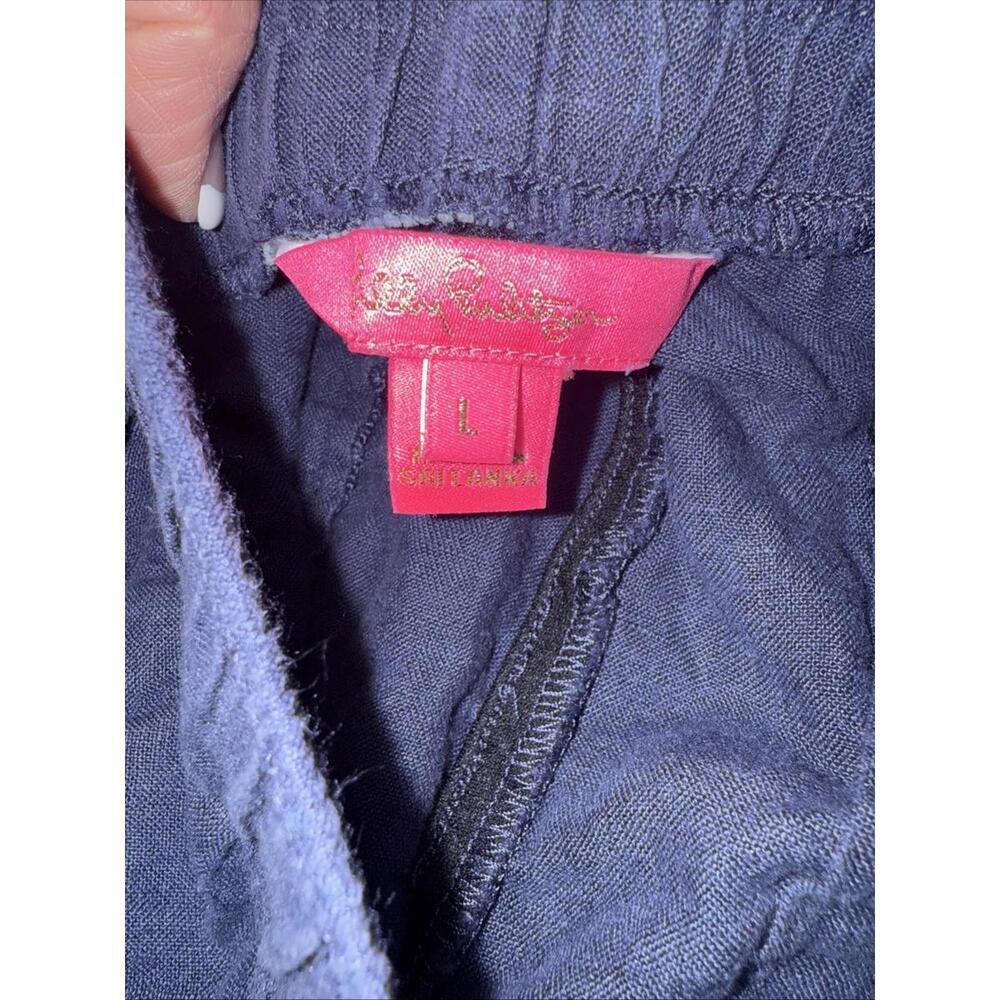 Lilly Pulitzer Minimalist Designer Solid TRUE NAVY LILO 100% Linen Shorts Large - Picture 10 of 10